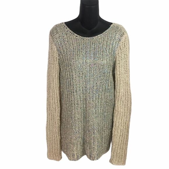 INC International Concepts  Crochet Rainbow Foil Tunic Sweater Large Crew Neck - Picture 1 of 8